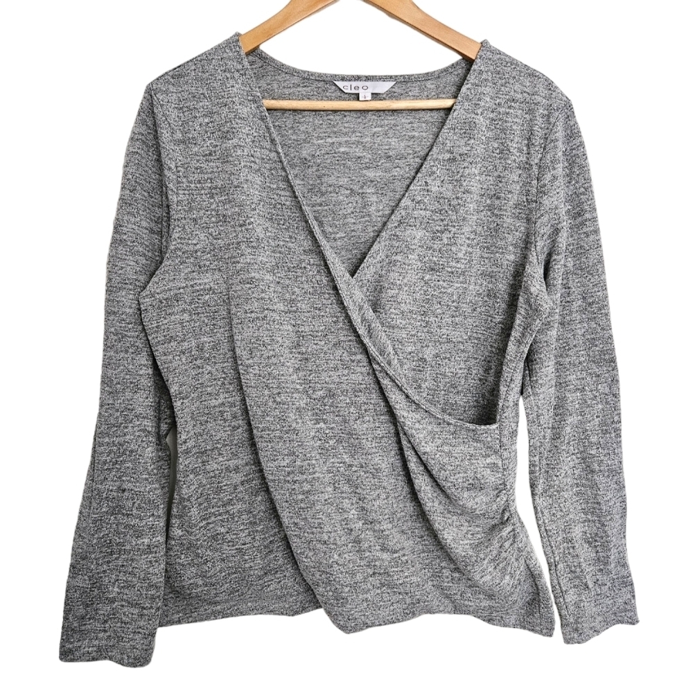 Cleo heather gray knit surplice‎ top